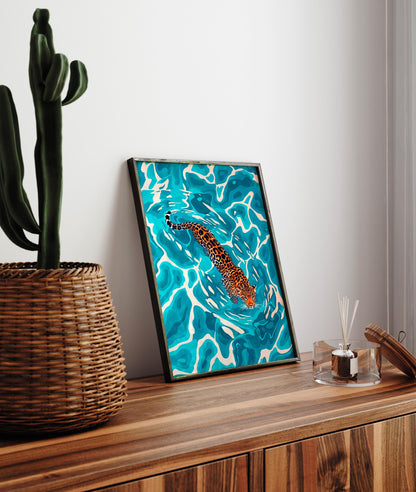 Leopard poster, Tropical wall decor, Animal art print, Safari decor, Ocean wall art