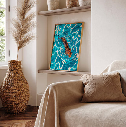 Leopard poster, Tropical wall decor, Animal art print, Safari decor, Ocean wall art