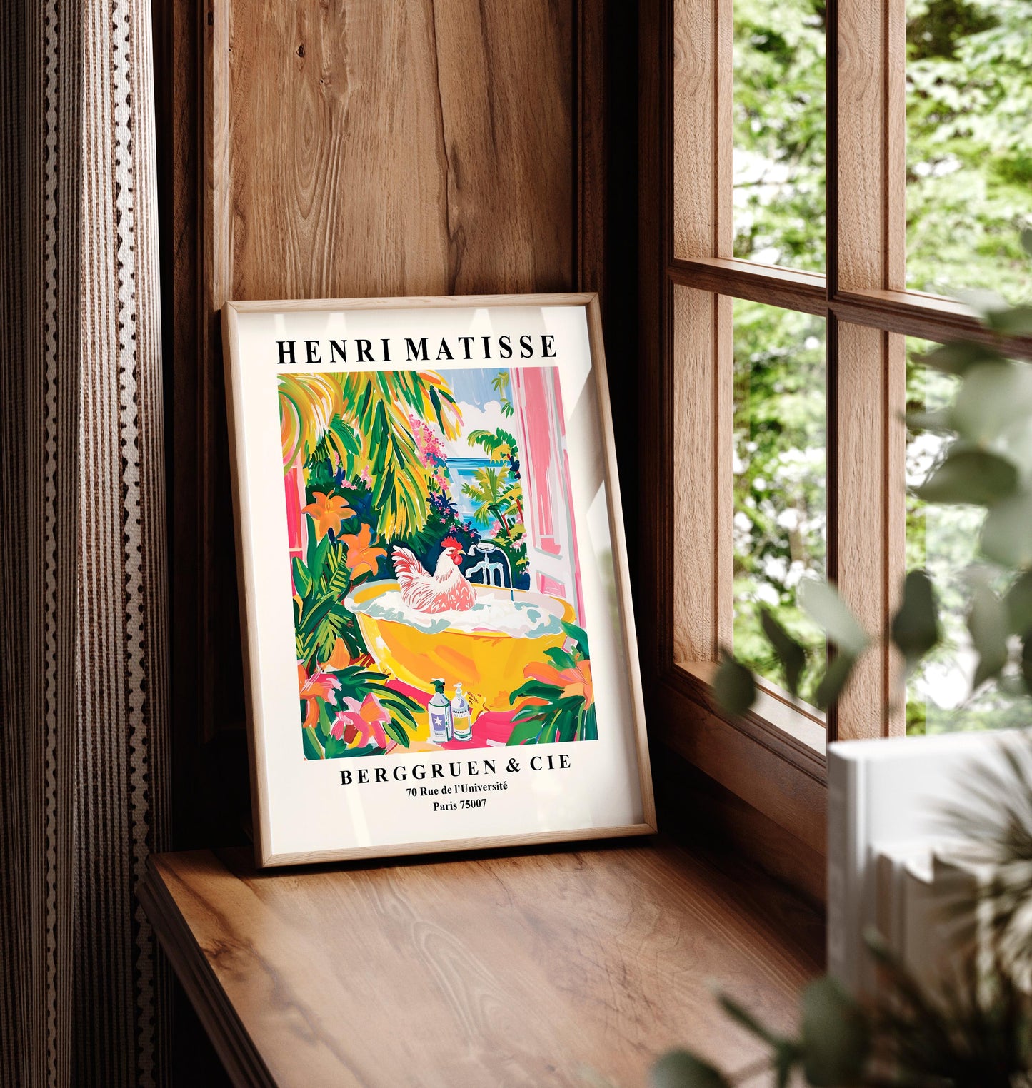 Rooster art print, Bathroom decor, Pink farm wall art, Cowgirl print, Matisse print, Bird poster