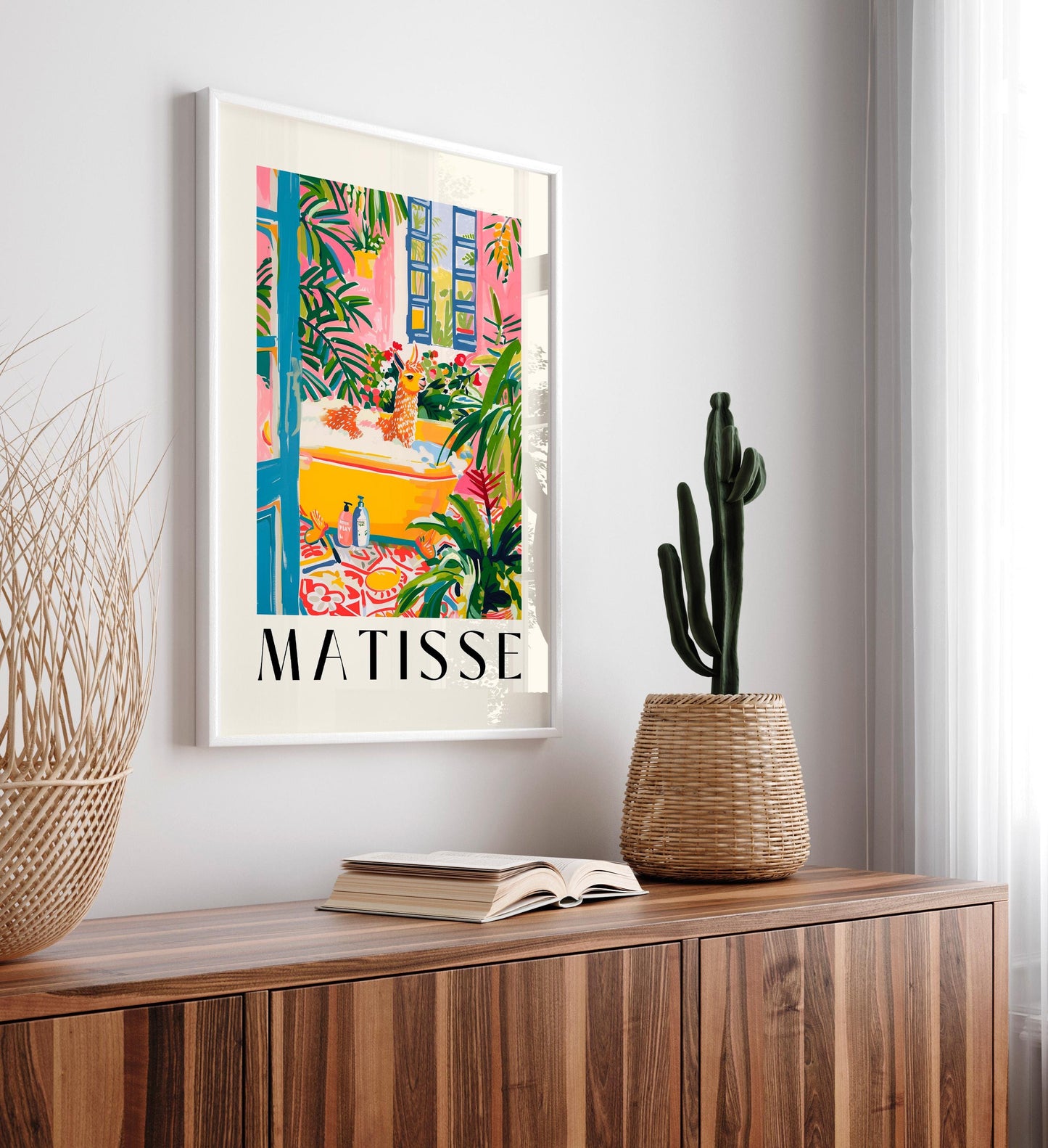 Matisse art print, Llama art print, Bathroom decor, Pink wall art, Animal print