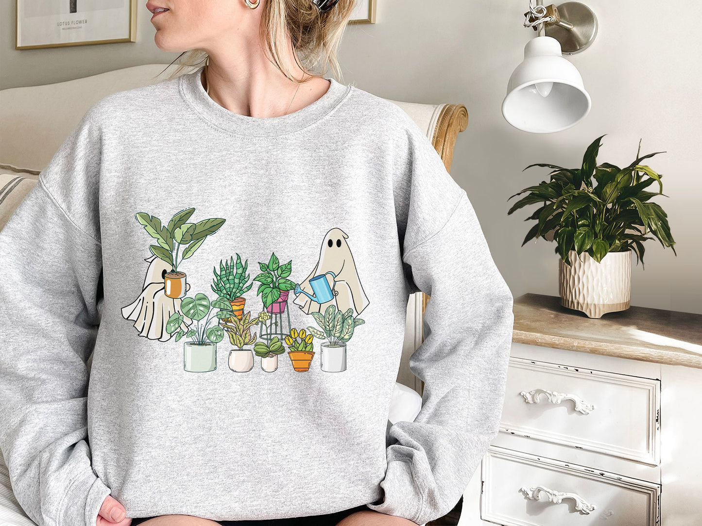 Cute Ghost Sweatshirt, Plant Lady Sweatshirt, Halloween Mom Sweater, Ghost Sweater, Plant Lover Gift, Funny Halloween, Fall Sweater