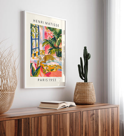 Cheetah in Bathtub Art Print: Funny Mid-Century Modern Bathroom Decor