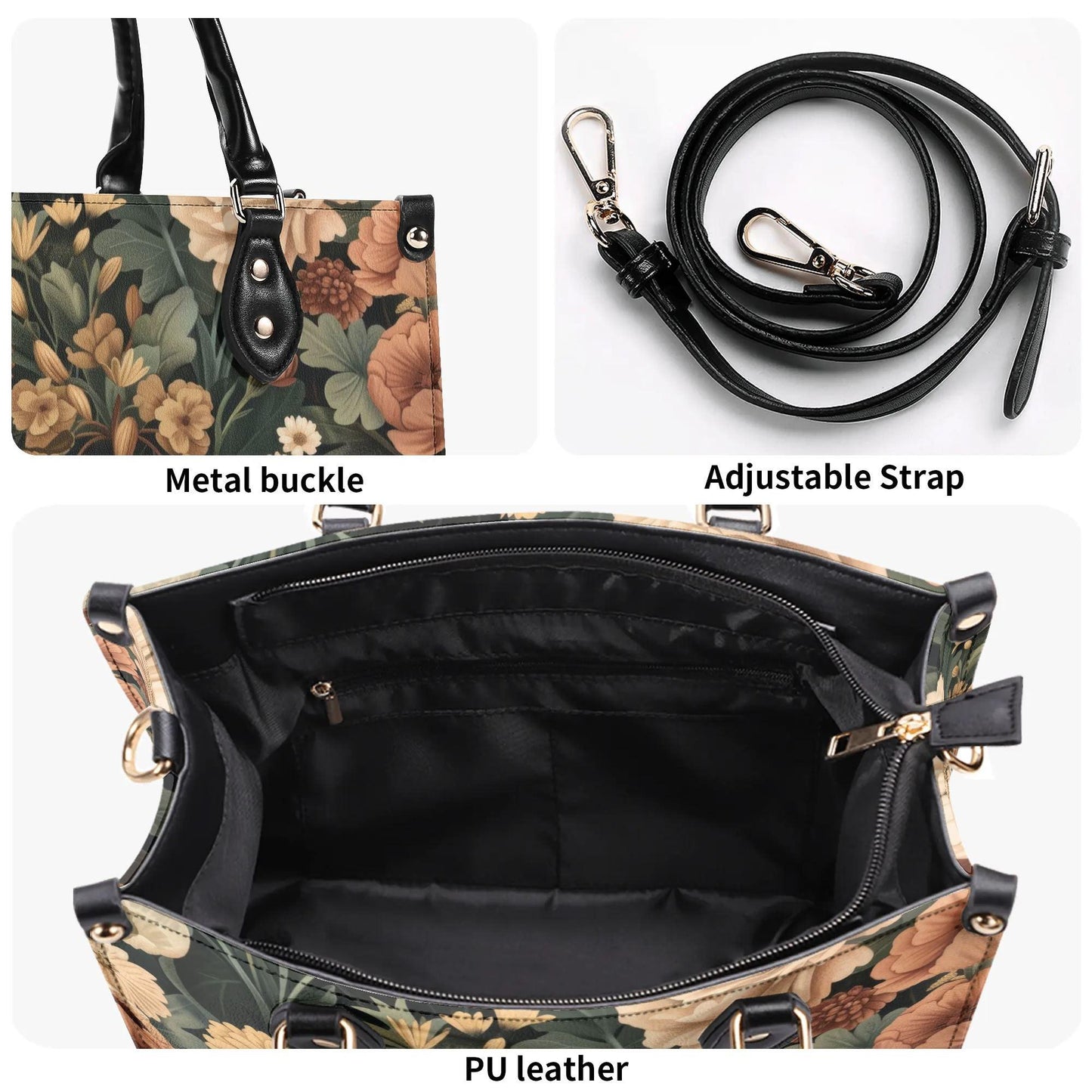 Botanical Bliss Bag - Vegan Leather, Crossbody or Shoulder Carry, Inside Pocket & Removable Strap