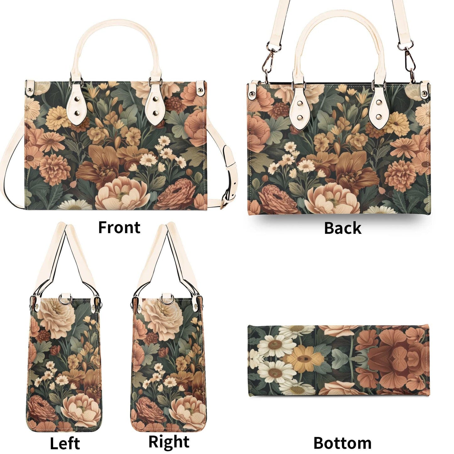 Botanical Bliss Bag - Vegan Leather, Crossbody or Shoulder Carry, Inside Pocket & Removable Strap