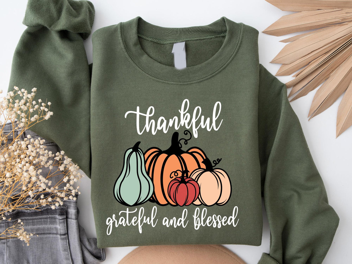 Thankful Grateful Blessed Sweatshirt And T-shirt, Vintage Cartoon Shirs, Spooky Season, Halloween Gift For Her, Cartoon lover, Pumpkin