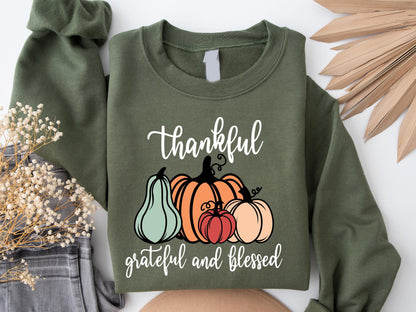 Thankful Grateful Blessed Sweatshirt And T-shirt, Vintage Cartoon Shirs, Spooky Season, Halloween Gift For Her, Cartoon lover, Pumpkin