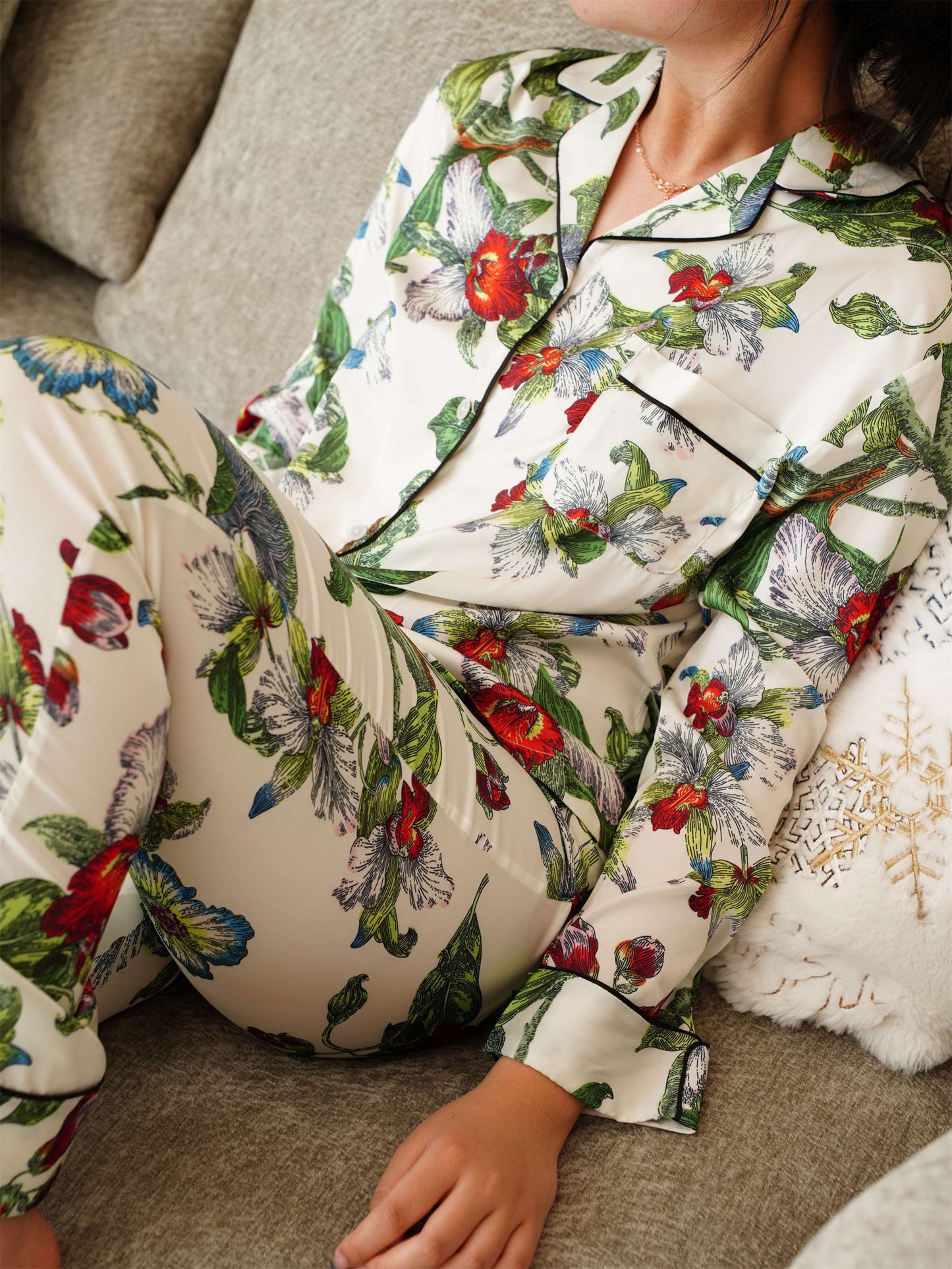 Exotic Rainbow Flower Print Pyjama Set ,Long Sleeves ,Bride and Bridesmaid Pajama , Birthday Gifts For Her?Could Be Wear Outside,