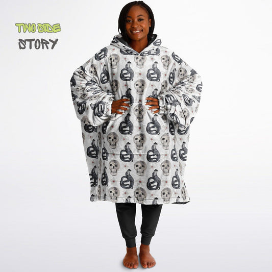 Skulls Print Reversible Adult Snug Hoodie,Haloween Printed Oversized Double Sided Hoodie Blanket,Warm Blanket with Sleeves,Unique Gift
