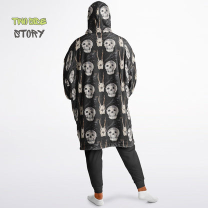Skulls Print Reversible Adult Snug Hoodie,Haloween Printed Oversized Double Sided Hoodie Blanket,Warm Blanket with Sleeves,Unique Gift