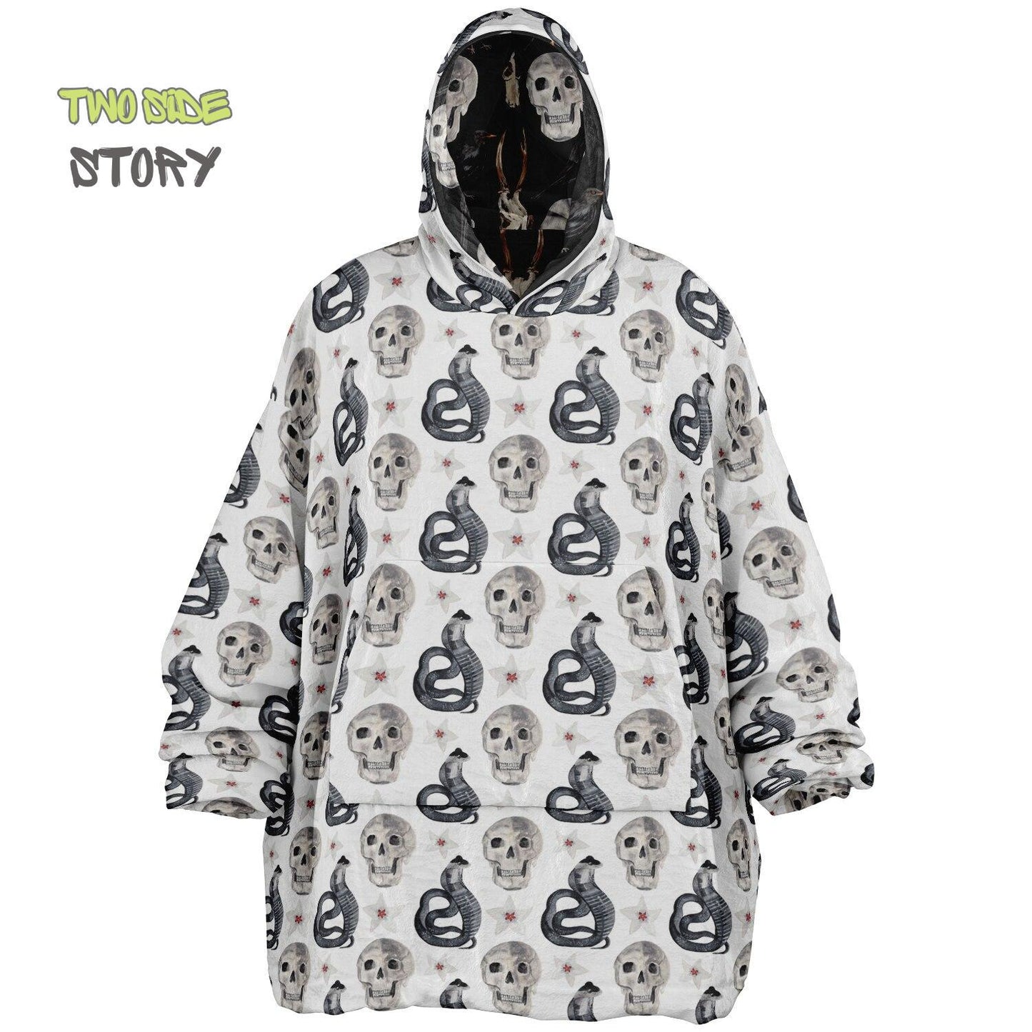 Skulls Print Reversible Adult Snug Hoodie,Haloween Printed Oversized Double Sided Hoodie Blanket,Warm Blanket with Sleeves,Unique Gift