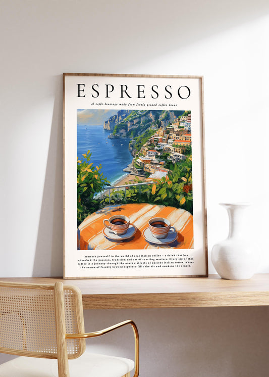 Modern Coffee Poster print, Italian Espresso Print, Amalfi poster, Kitchen wall  Decor, Retro Coffee Art, Vintage Food and Drink Poster