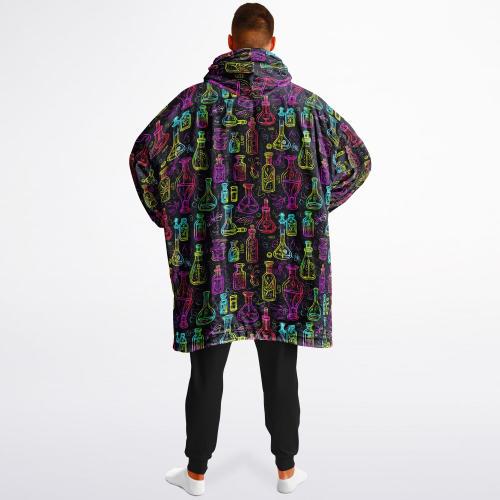 Unisex Neon Skulls Halloween Print Reversible Snug Hoodie,Festival Rave Party Wear,Oversized Double Sided Hoodie Blanket,Unique Gifts