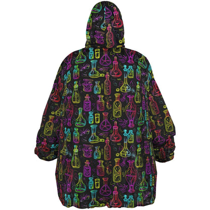 Unisex Neon Skulls Halloween Print Reversible Snug Hoodie,Festival Rave Party Wear,Oversized Double Sided Hoodie Blanket,Unique Gifts