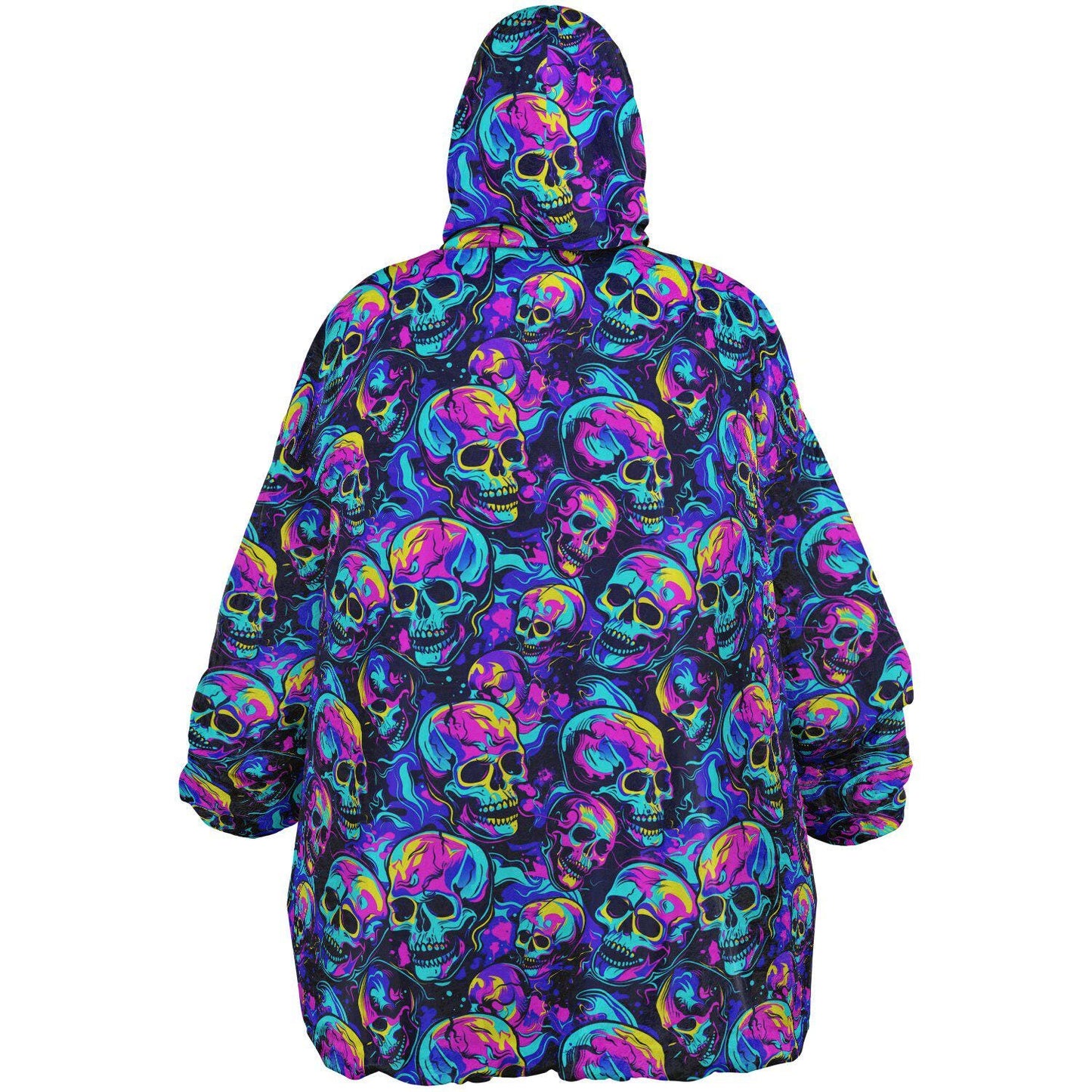 Unisex Neon Skulls Halloween Print Reversible Snug Hoodie,Festival Rave Party Wear,Oversized Double Sided Hoodie Blanket,Unique Gifts