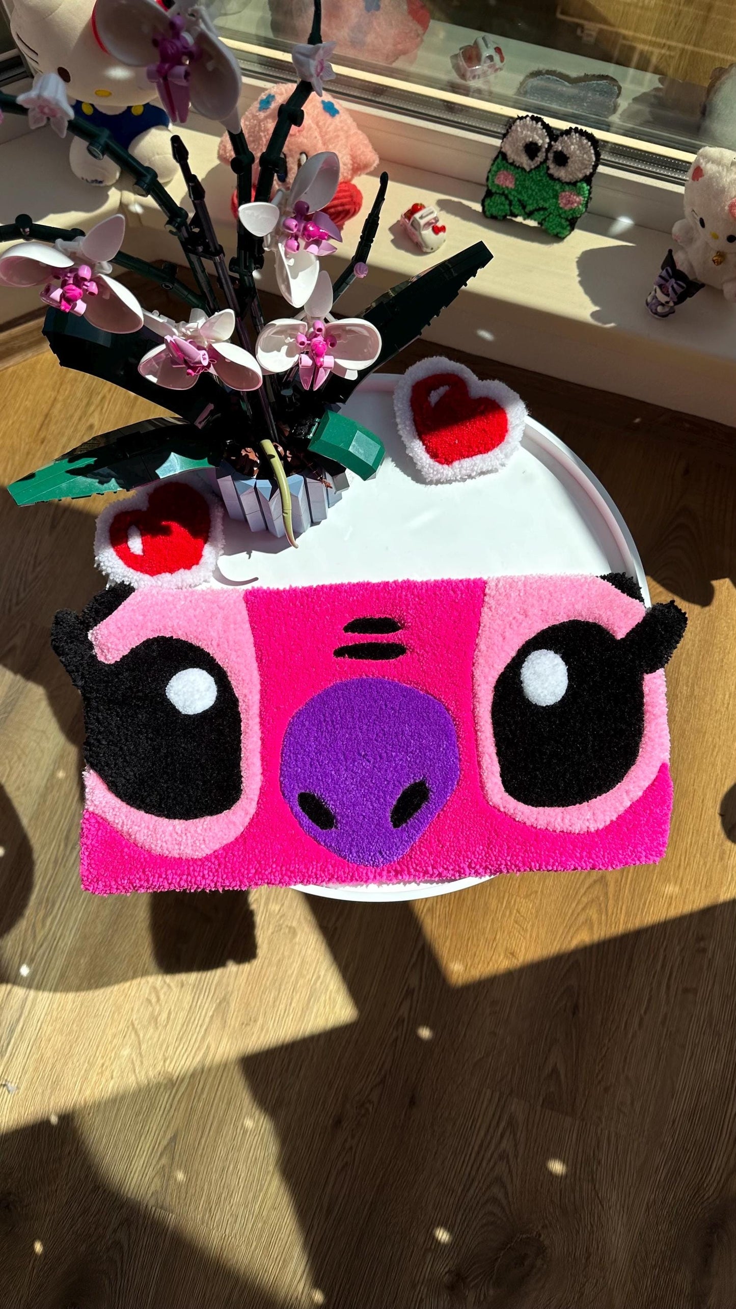 Pink Keyboard Rug – Handmade Tufted Coaster Mat, Cute Desk Decor, Fluffy Anime Carpet, Funny Kawaii Gift for Gamers or Work Setup