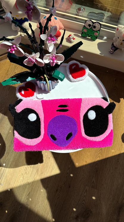 Pink Keyboard Rug – Handmade Tufted Coaster Mat, Cute Desk Decor, Fluffy Anime Carpet, Funny Kawaii Gift for Gamers or Work Setup