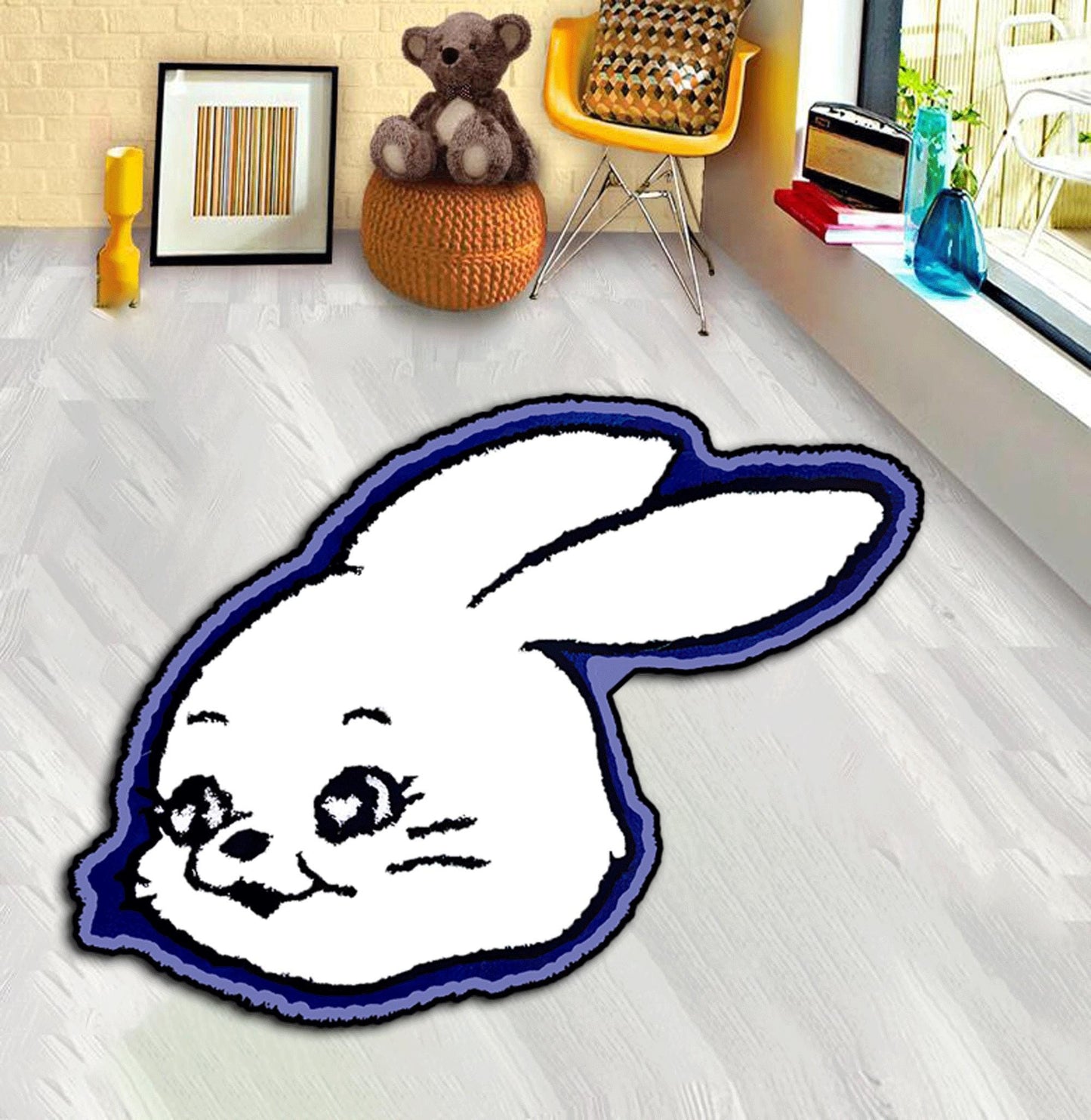 blue rabbit rug, red rabbit rug, sleeping rabbit, white bunny rug, Bunny Rug, Animal Rug, Cute Rabbits Rug, Custom rug,Rabbit Lovers,Rabbit