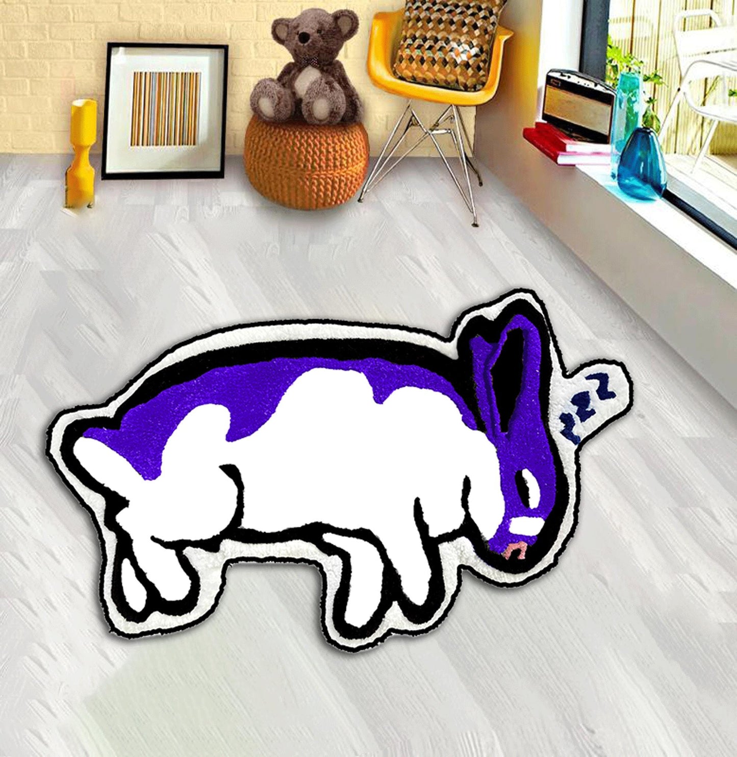 blue rabbit rug, red rabbit rug, sleeping rabbit, white bunny rug, Bunny Rug, Animal Rug, Cute Rabbits Rug, Custom rug,Rabbit Lovers,Rabbit