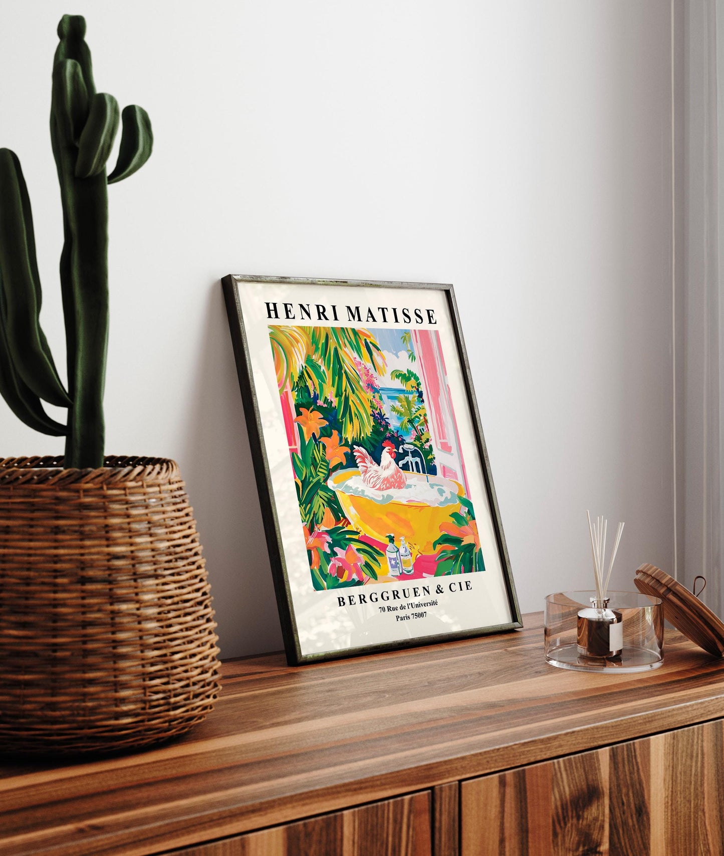 Rooster art print, Bathroom decor, Pink farm wall art, Cowgirl print, Matisse print, Bird poster