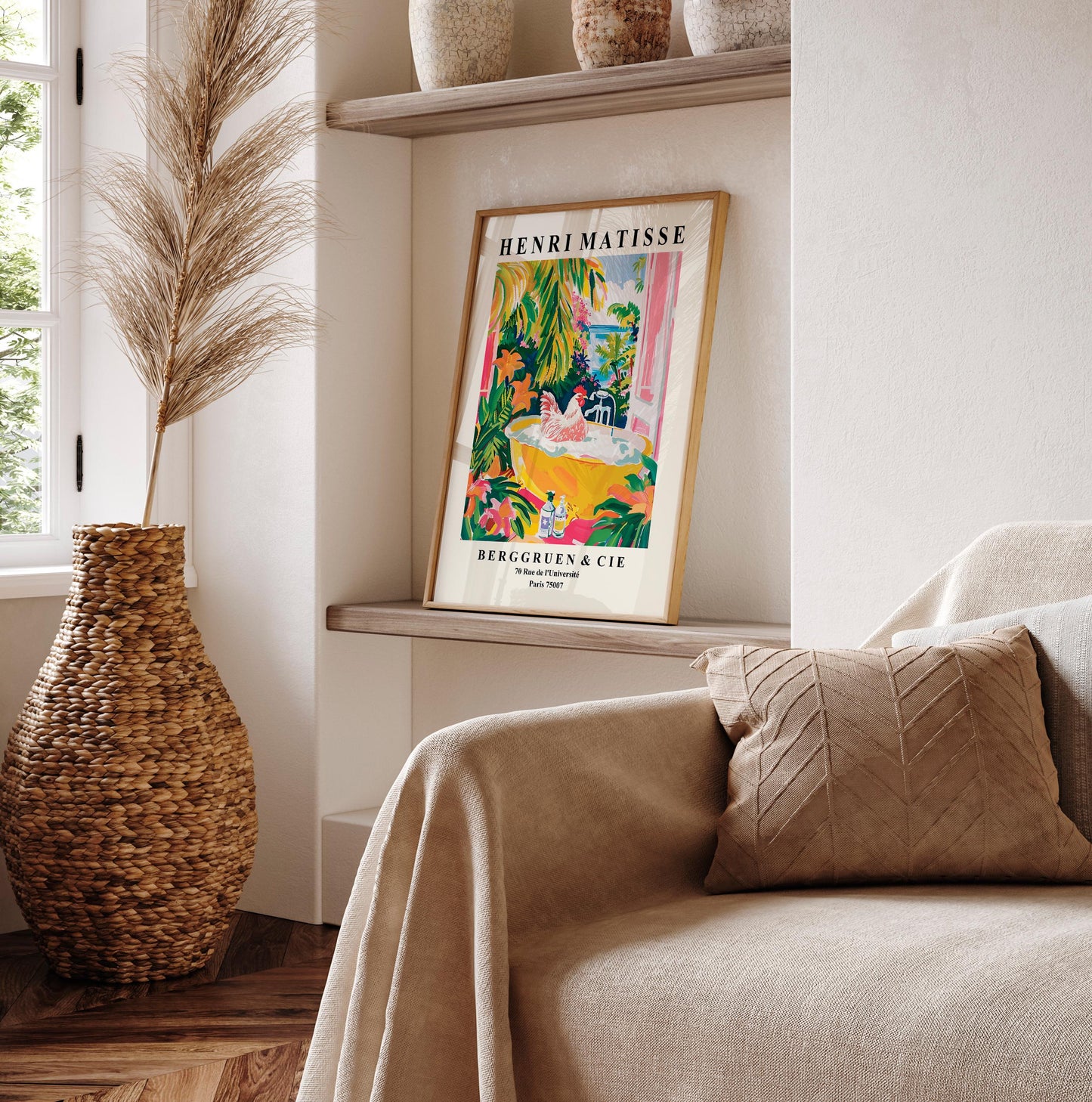 Rooster art print, Bathroom decor, Pink farm wall art, Cowgirl print, Matisse print, Bird poster