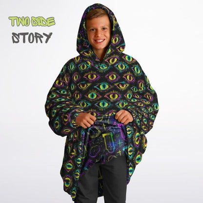 Halloween Scary Eyes Print Reversible Kids Snug Hoodie,Oversized Double Sided Youth Hoodie Blanket,Warm Blanket with Sleeves,Unique Gifts