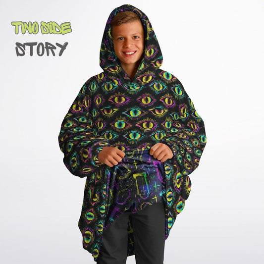 Halloween Scary Eyes Print Reversible Kids Snug Hoodie,Oversized Double Sided Youth Hoodie Blanket,Warm Blanket with Sleeves,Unique Gifts