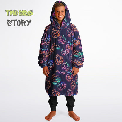 Glowing Pumpkins Halloween Reversible Kids Snug Hoodie,Oversized Double Sided Youth Hoodie Blanket,Warm Blanket with Sleeves,Unique Gifts