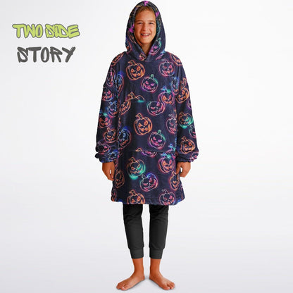 Glowing Pumpkins Halloween Reversible Kids Snug Hoodie,Oversized Double Sided Youth Hoodie Blanket,Warm Blanket with Sleeves,Unique Gifts
