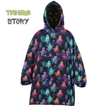 Neon Ghosts  Halloween Reversible Kids Snug Hoodie,Oversized Double Sided Youth Hoodie Blanket,Warm Blanket with Sleeves,Unique Gifts