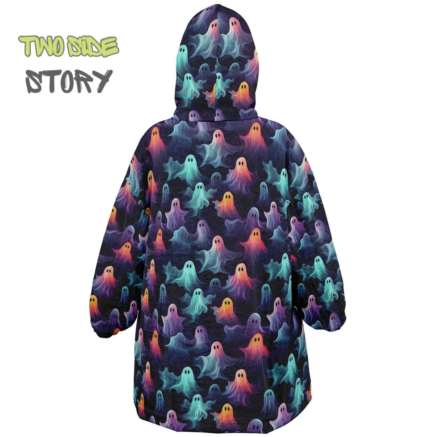Neon Ghosts  Halloween Reversible Kids Snug Hoodie,Oversized Double Sided Youth Hoodie Blanket,Warm Blanket with Sleeves,Unique Gifts
