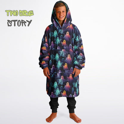 Neon Ghosts  Halloween Reversible Kids Snug Hoodie,Oversized Double Sided Youth Hoodie Blanket,Warm Blanket with Sleeves,Unique Gifts