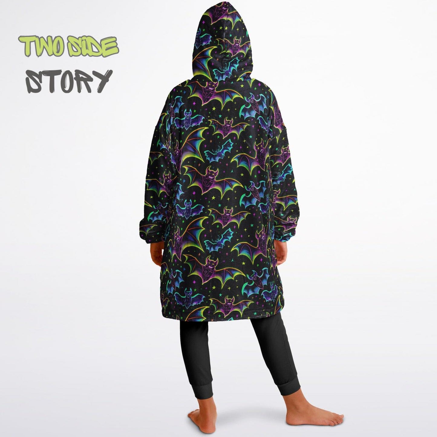 Halloween Print Neon Cobweb Bats Reversible Kids Snug Hoodie,Oversized Double Sided Youth Hoodie Blanket,Warm Blanket Sleeves,Unique Gift