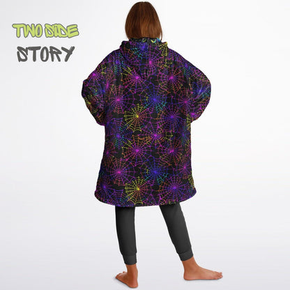 Halloween Print Neon Cobweb Bats Reversible Kids Snug Hoodie,Oversized Double Sided Youth Hoodie Blanket,Warm Blanket Sleeves,Unique Gift