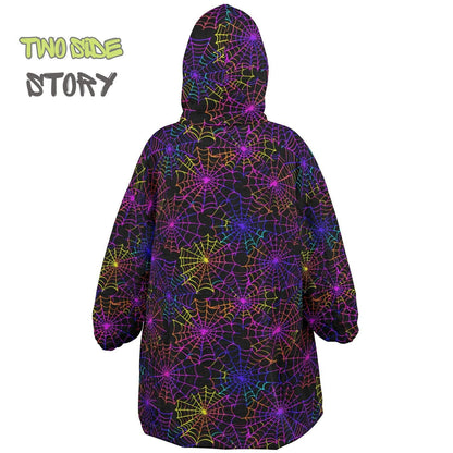 Halloween Print Neon Cobweb Bats Reversible Kids Snug Hoodie,Oversized Double Sided Youth Hoodie Blanket,Warm Blanket Sleeves,Unique Gift