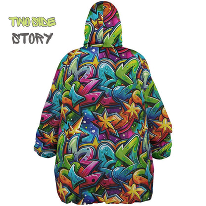 Graffiti Print Reversible Adult Snug Hoodie,Vivid Color Graffiti Oversized Double Sided Hoodie Blanket,Warm Blanket with Sleeves,Unique Gift