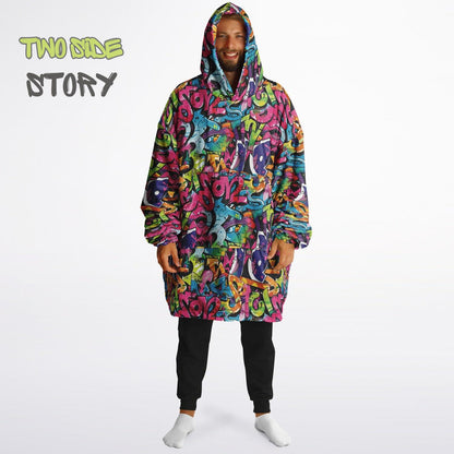 Graffiti Print Reversible Adult Snug Hoodie,Vivid Color Graffiti Oversized Double Sided Hoodie Blanket,Warm Blanket with Sleeves,Unique Gift