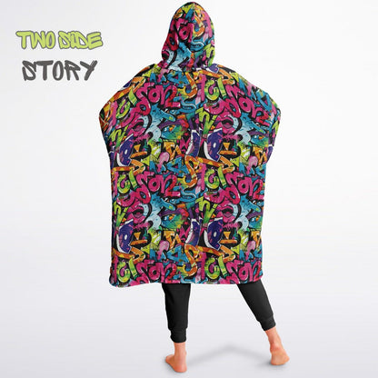 Graffiti Print Reversible Adult Snug Hoodie,Vivid Color Graffiti Oversized Double Sided Hoodie Blanket,Warm Blanket with Sleeves,Unique Gift