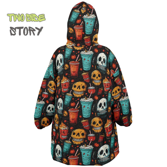 Halloween Print Skulls Witches Reversible Kids Snug Hoodie,Oversized Double Sided Youth Hoodie Blanket,Warm Blanket with Sleeves,Unique Gift