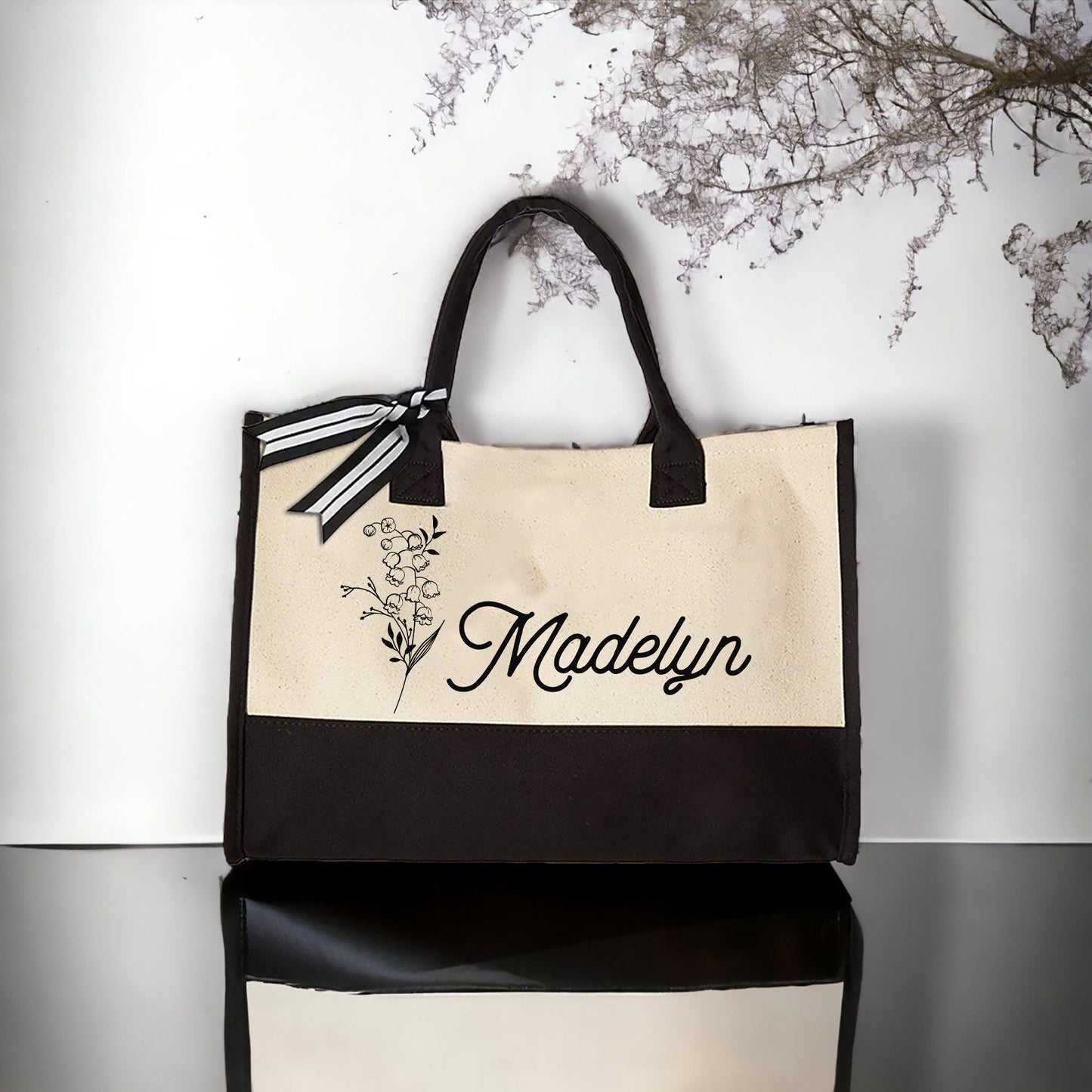 Floral Name Tote, Personalized Canvas Tote, Mothers Day Gifts, Gift for Her, Birth Month Flower Bag, Custom Tote Bag, Reusable Shopping Bag