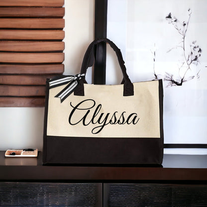 Personalized Name Tote Bag, Custom Canvas Tote with Name, Burlap Beach Bag, Bridesmaid Proposal Gift, Monogrammed Gift for Her