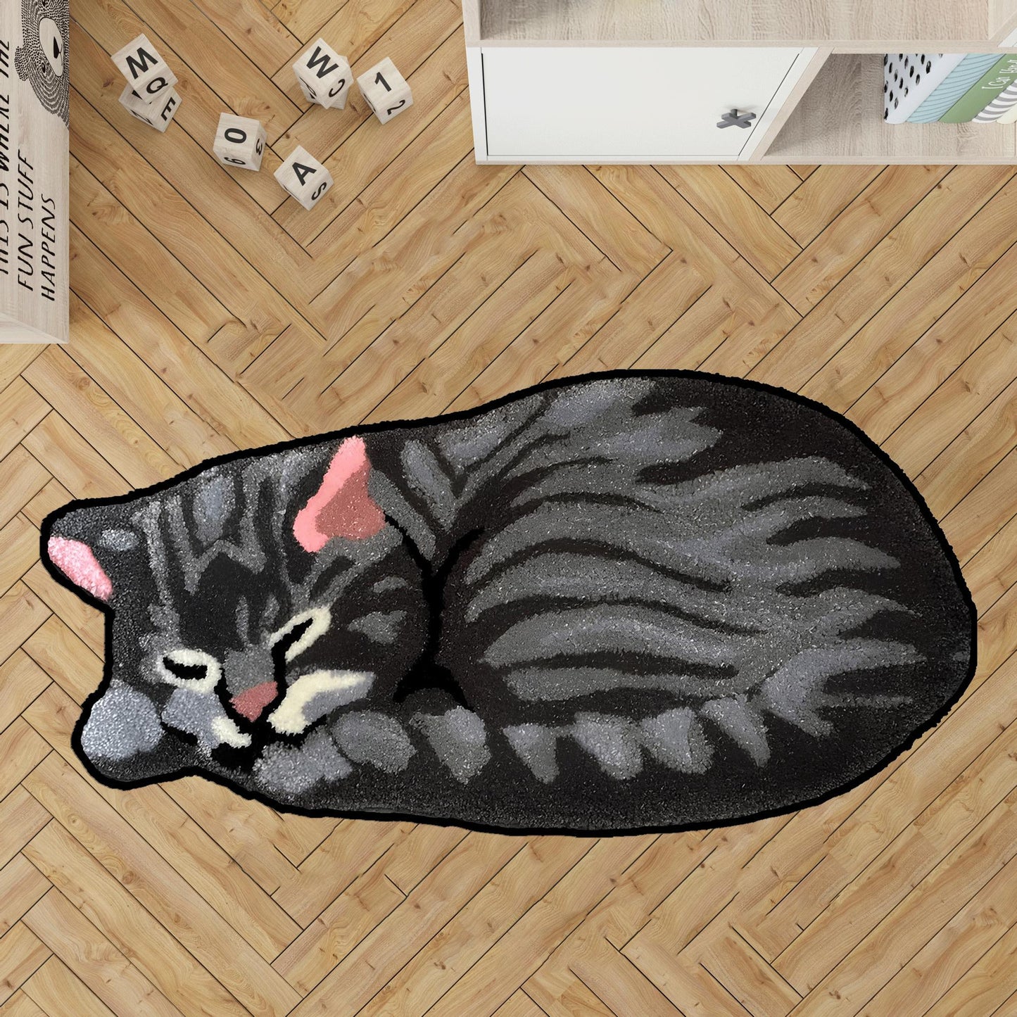 Cat paw rug, sleepy cat rug,nap cat rug, custom pet  rug, cat gift rug,personalized animals rug,kids room rug, Black cat,brown tabby cat rug