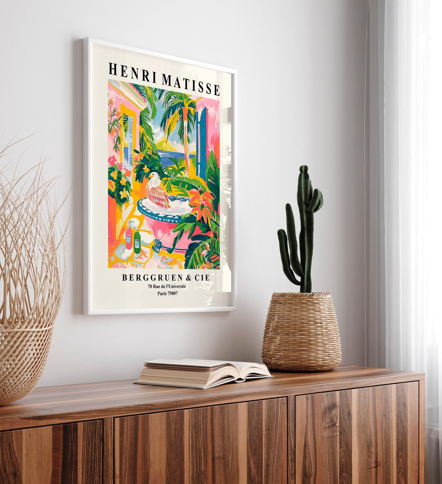 Matisse Style Eagle in Bathtub Art Print: Maximalist Bathroom Decor
