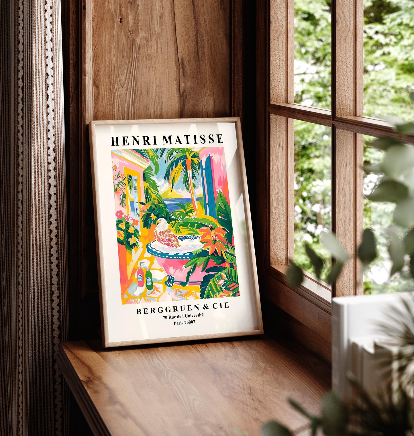 Matisse Style Eagle in Bathtub Art Print: Maximalist Bathroom Decor