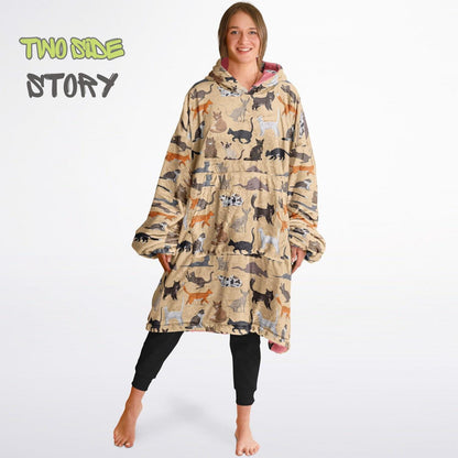 Unisex Reversible Pink Adult Snug Hoodie,CatPrint Reversible Oversized Hoodie Blanket,Lounge Wear,Unique Gifts,Christmas Gift,Dog Lover Gift