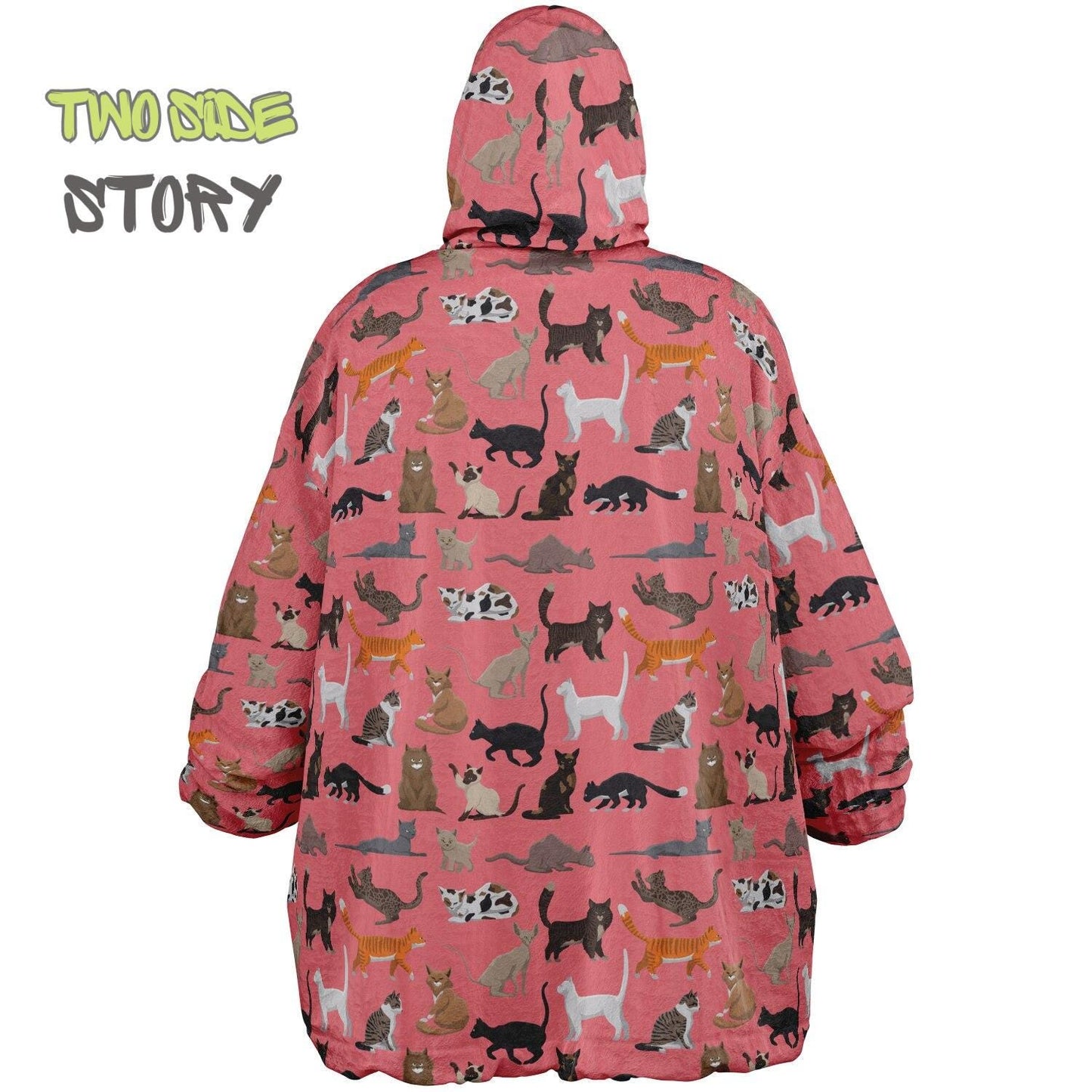 Unisex Reversible Pink Adult Snug Hoodie,CatPrint Reversible Oversized Hoodie Blanket,Lounge Wear,Unique Gifts,Christmas Gift,Dog Lover Gift