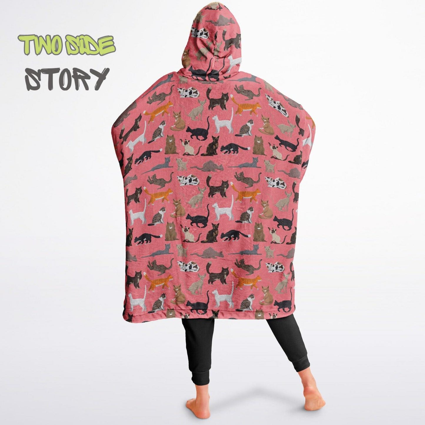 Unisex Reversible Pink Adult Snug Hoodie,CatPrint Reversible Oversized Hoodie Blanket,Lounge Wear,Unique Gifts,Christmas Gift,Dog Lover Gift