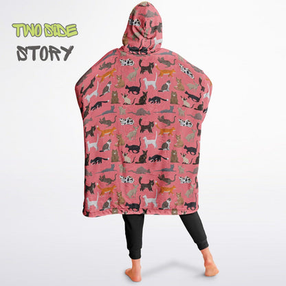 Unisex Reversible Pink Adult Snug Hoodie,CatPrint Reversible Oversized Hoodie Blanket,Lounge Wear,Unique Gifts,Christmas Gift,Dog Lover Gift