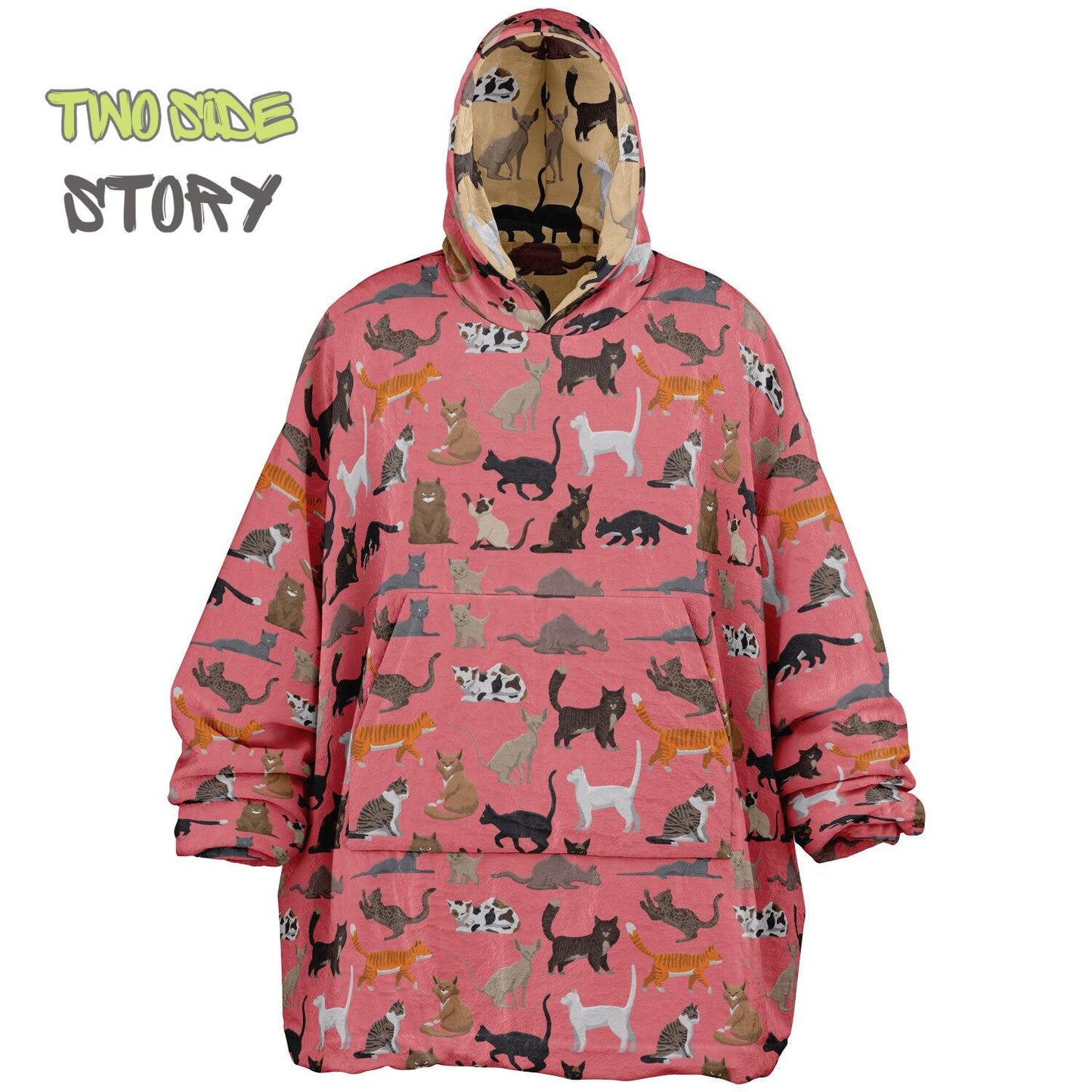 Unisex Reversible Pink Adult Snug Hoodie,CatPrint Reversible Oversized Hoodie Blanket,Lounge Wear,Unique Gifts,Christmas Gift,Dog Lover Gift