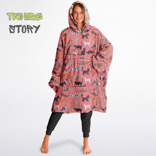 Unisex Reversible Pink Adult Snug Hoodie,CatPrint Reversible Oversized Hoodie Blanket,Lounge Wear,Unique Gifts,Christmas Gift,Dog Lover Gift