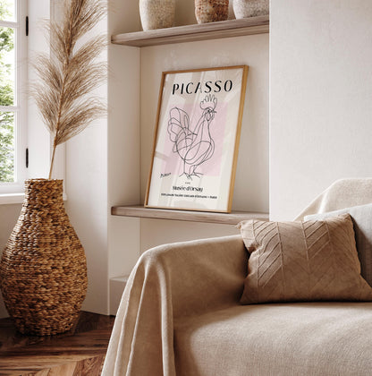 Rooster art print, Mid century poster, Chicken lover gift, Picasso art, Minimalist farm wall art